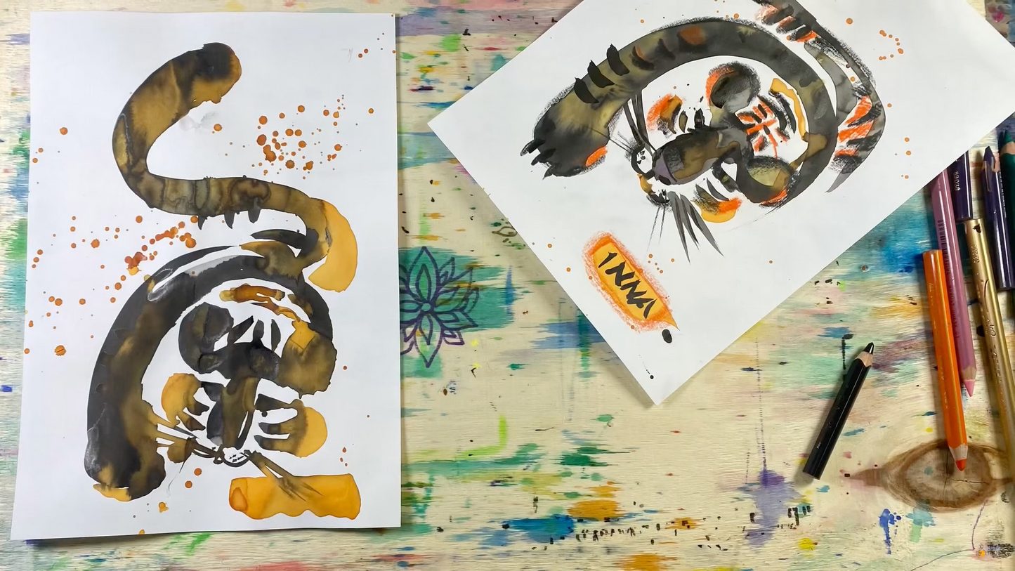 4 классных совы, тушь- акварель. Мини-марафон