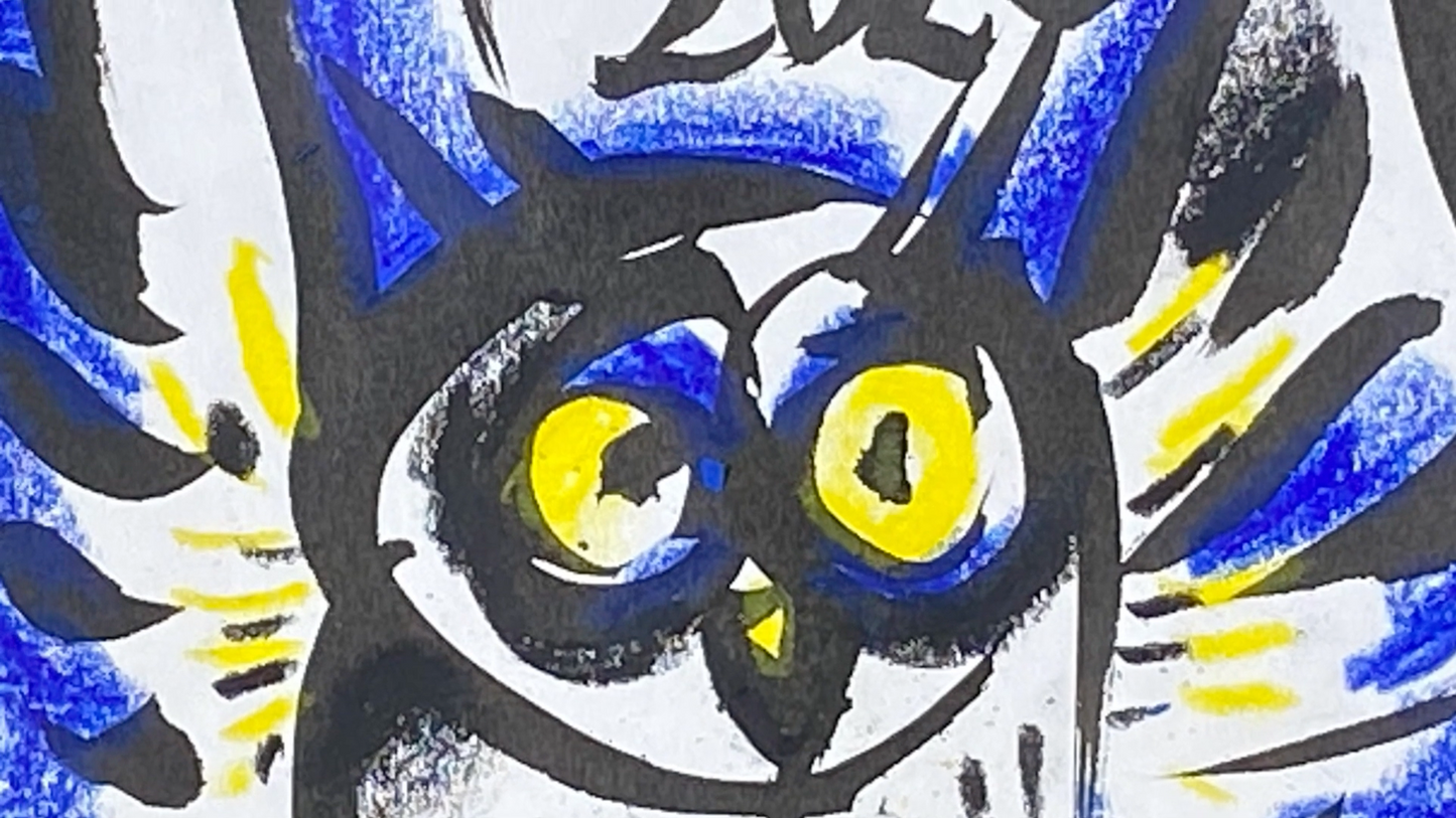 4 классных совы, тушь- акварель. Мини-марафон