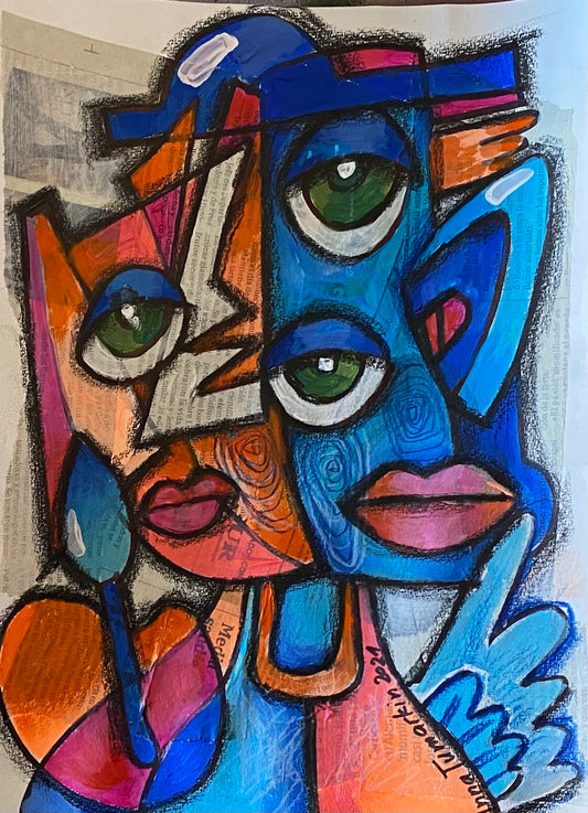 Кубизм. Абстракция. Лица. Смешанная техника