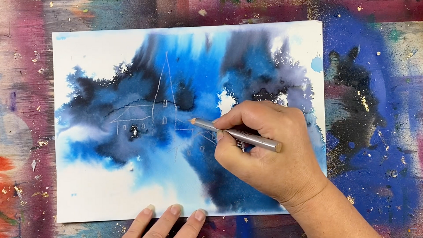 Два урока "Голубой пейзаж с ветром" и  "Синий ветер. Композиция 2"  из серии Мистическая Австрия. Мифы, легенды и искусство