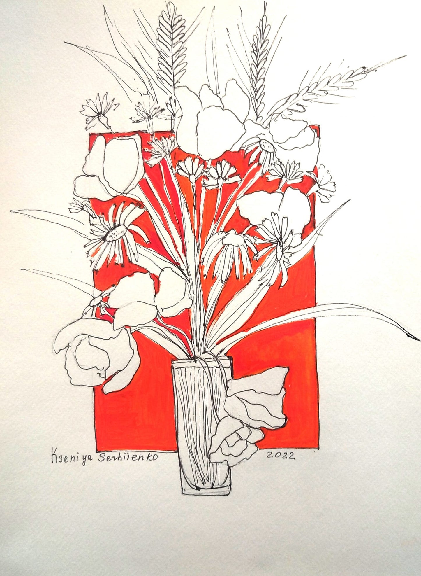 Желтые Итальянские цветы. Скетчинг. Графика. Поп Арт.Мастер-класс