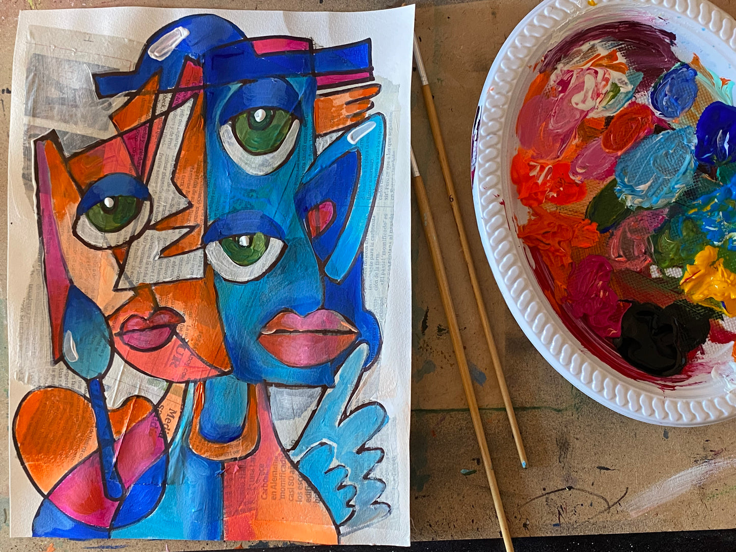 Кубизм. Абстракция. Лица. Смешанная техника