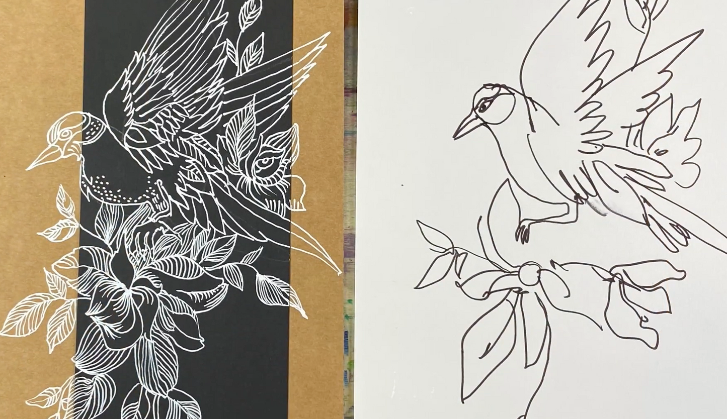 Композиция с птицей. Тема: Скетчинг. Графика. Поп Арт