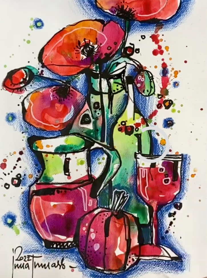 Натюрморт с маками и гранатом