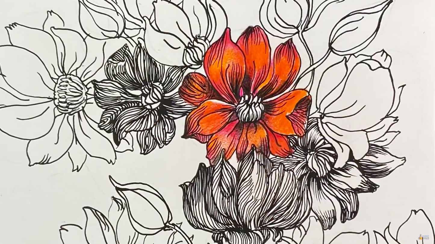 Графическая композиция с красным цветком