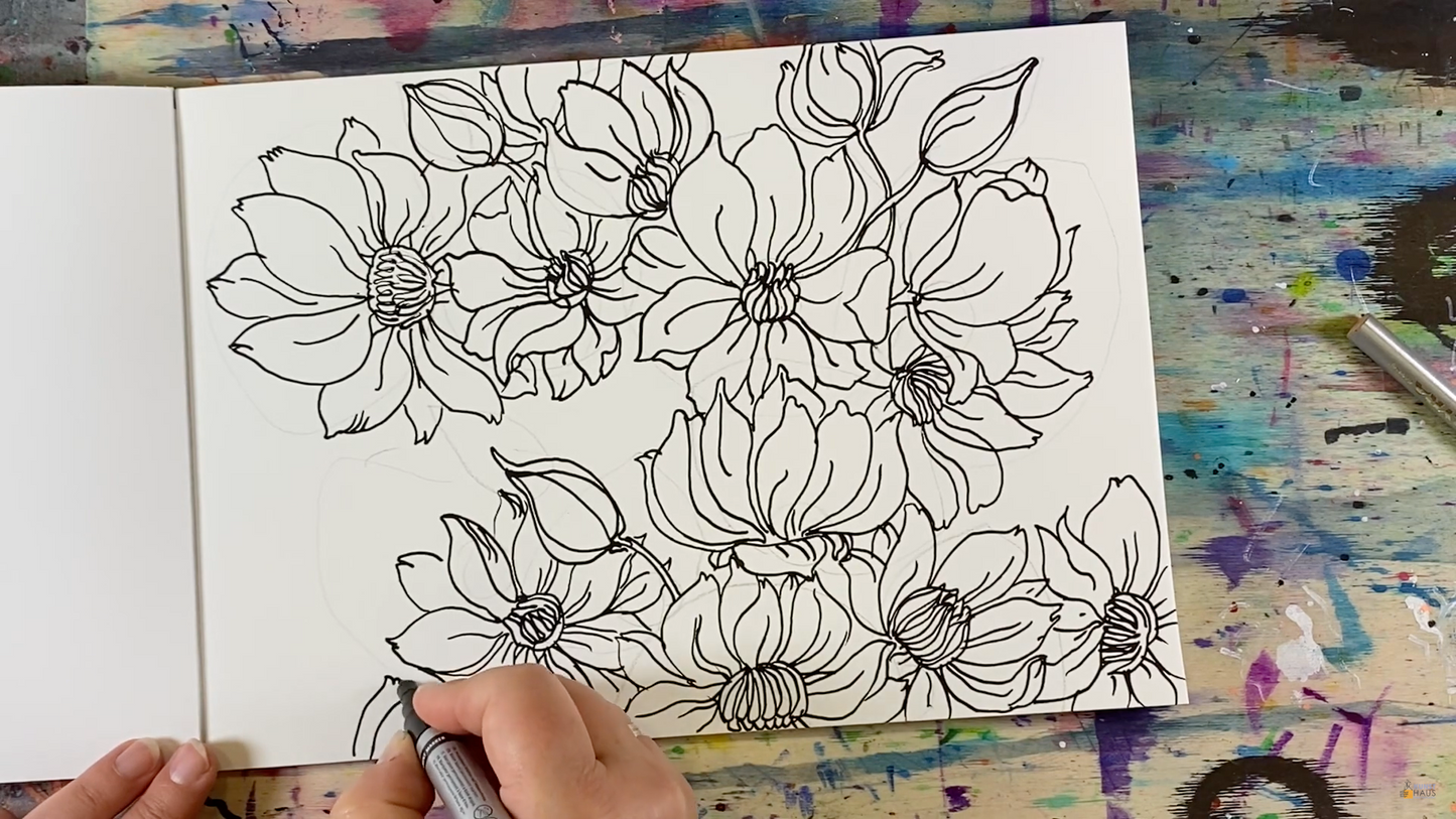 Графическая композиция с красным цветком