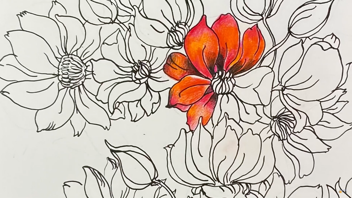 Графическая композиция с красным цветком