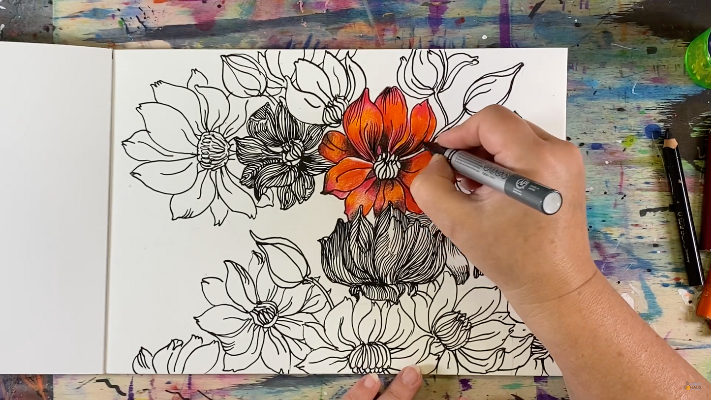 Графическая композиция с красным цветком