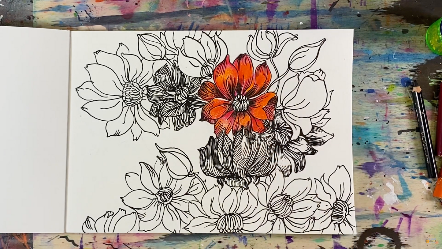 Графическая композиция с красным цветком