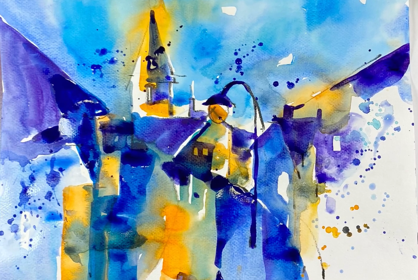 Летняя акварель австрийская деревня. Онлайн-урок