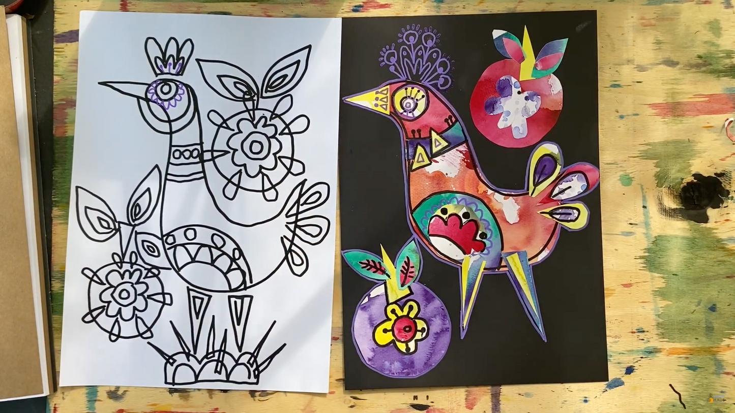 Коллаж. Птички с яблоками