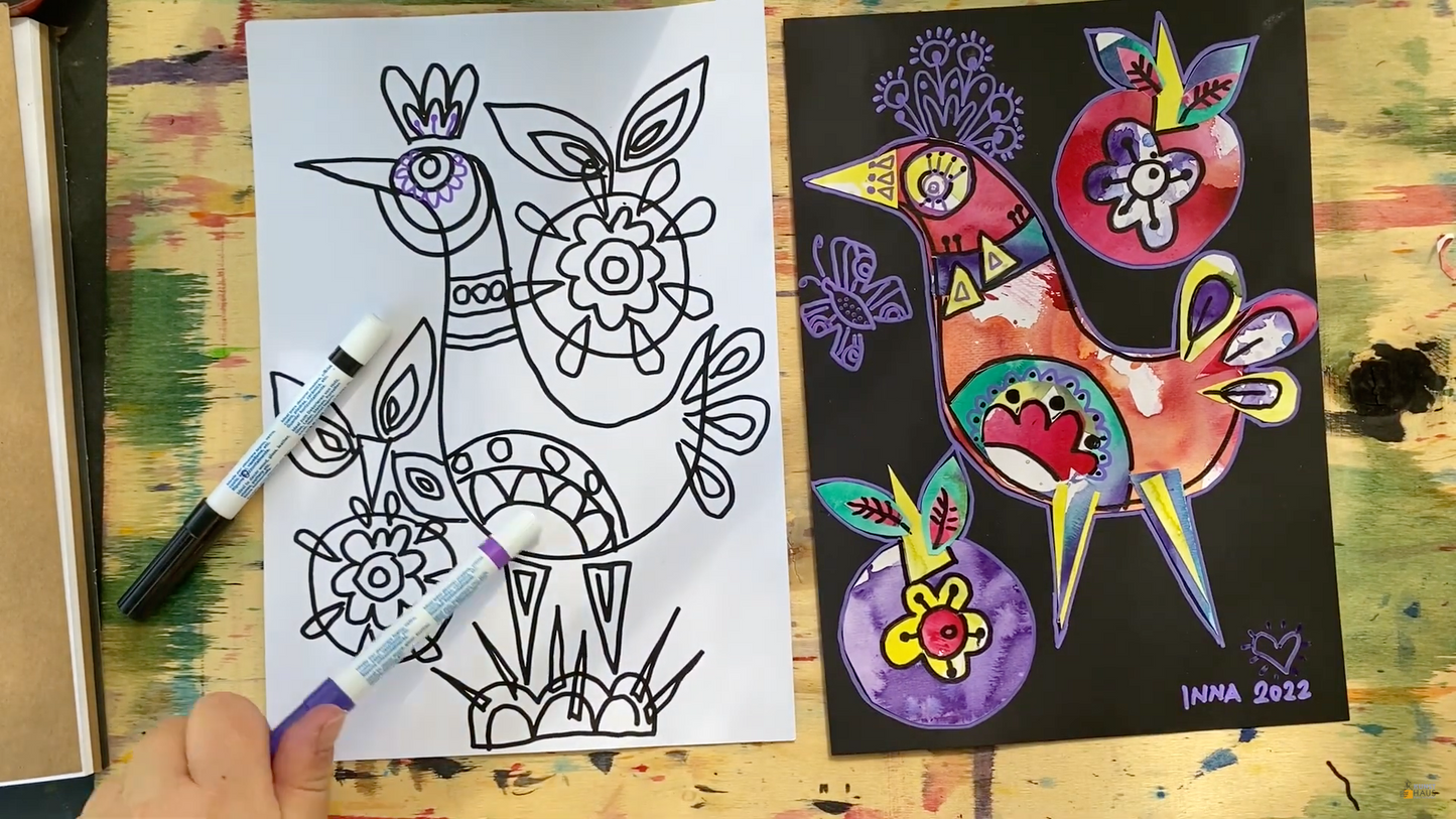 Коллаж. Птички с яблоками