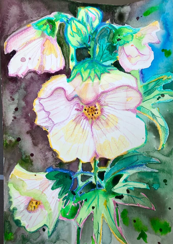 Белые мальвы. Летняя акварель. Мастер-класс