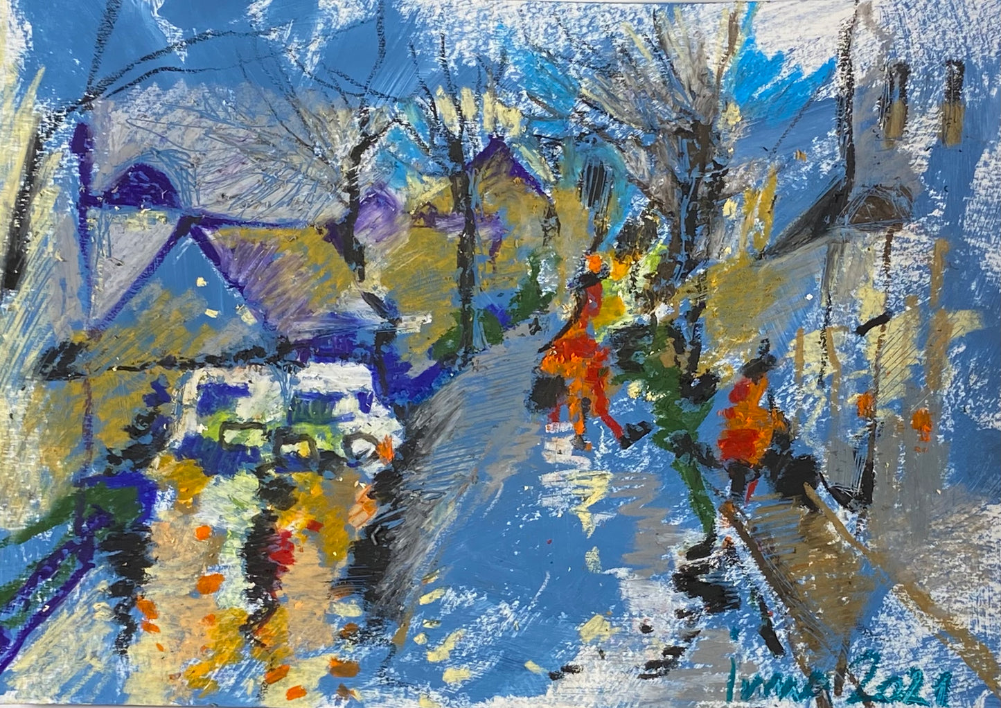 Экспрессивная живопись масляной пастелью "дождливый день. Австрия"
