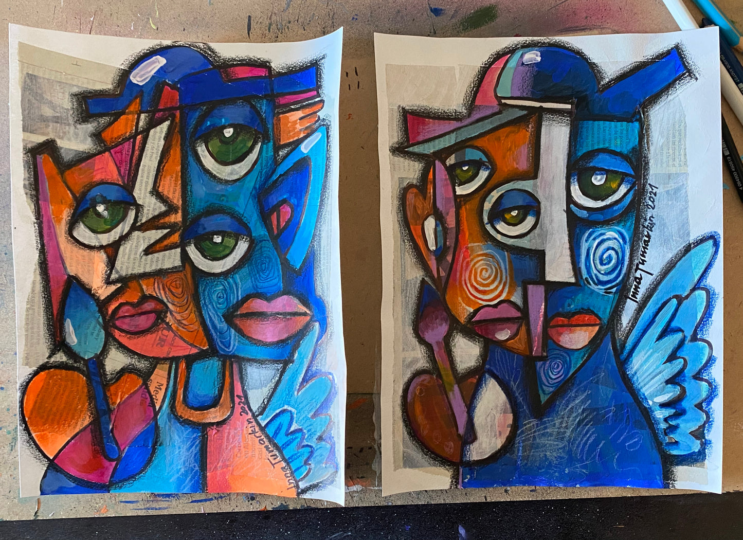 Кубизм. Абстракция. Лица. Смешанная техника