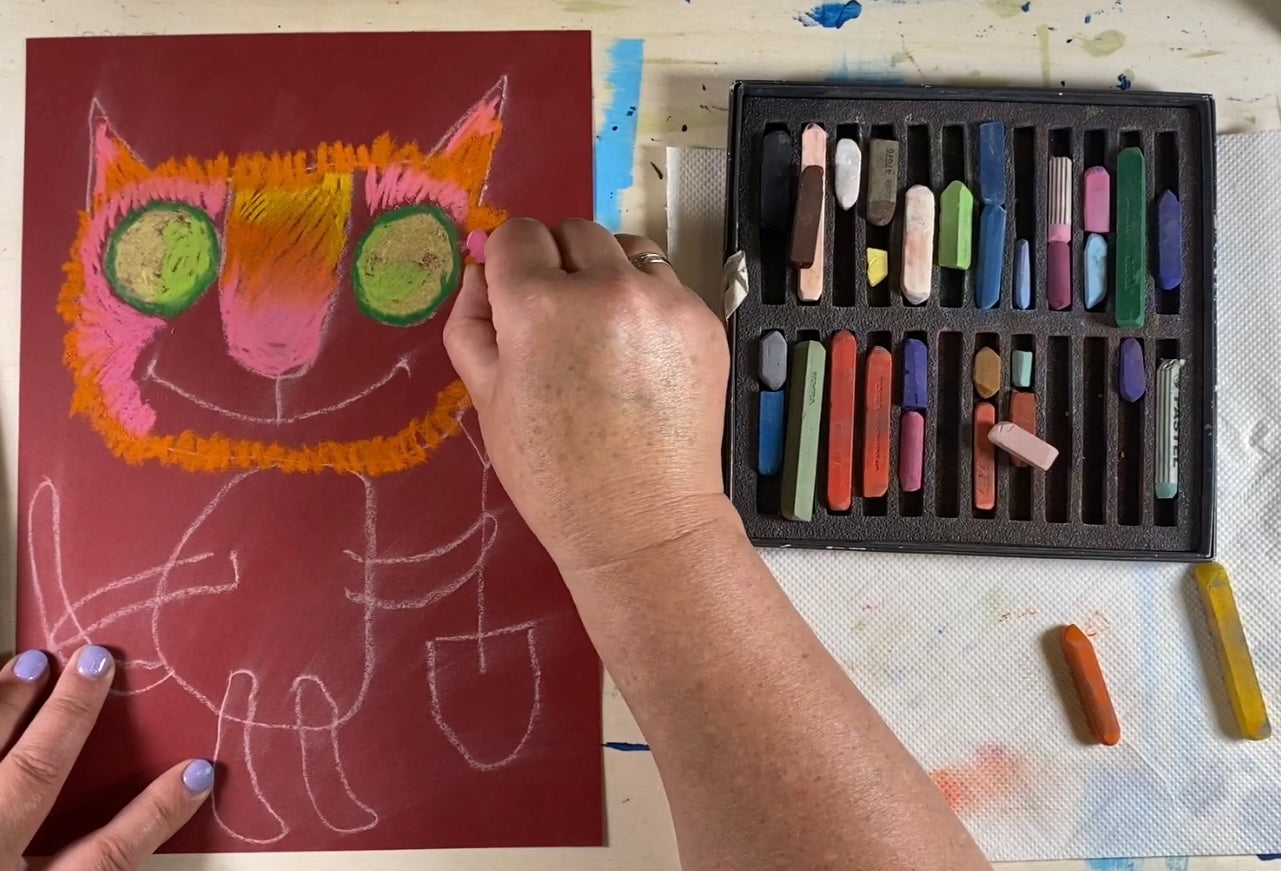 Красный кот с любимой рыбой. Сухая пастель