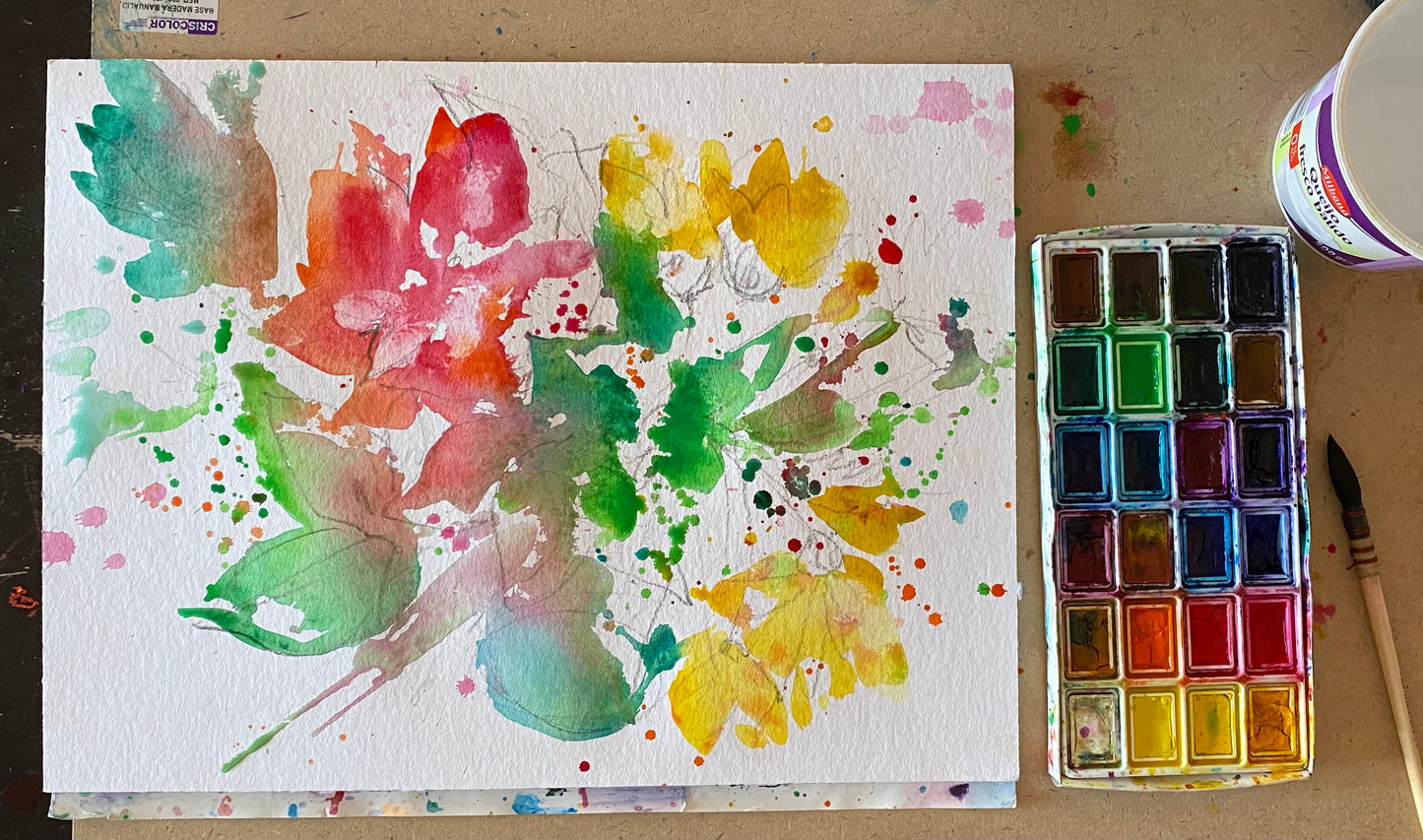 Акваграфика Мастеркласс  Букет с розой