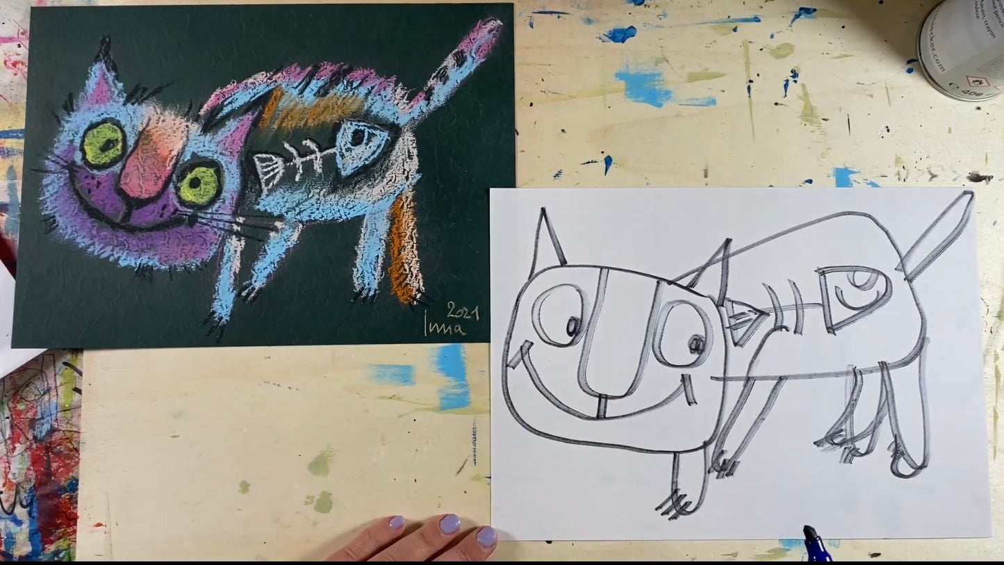 Очень синий кот. Мягкая пастель