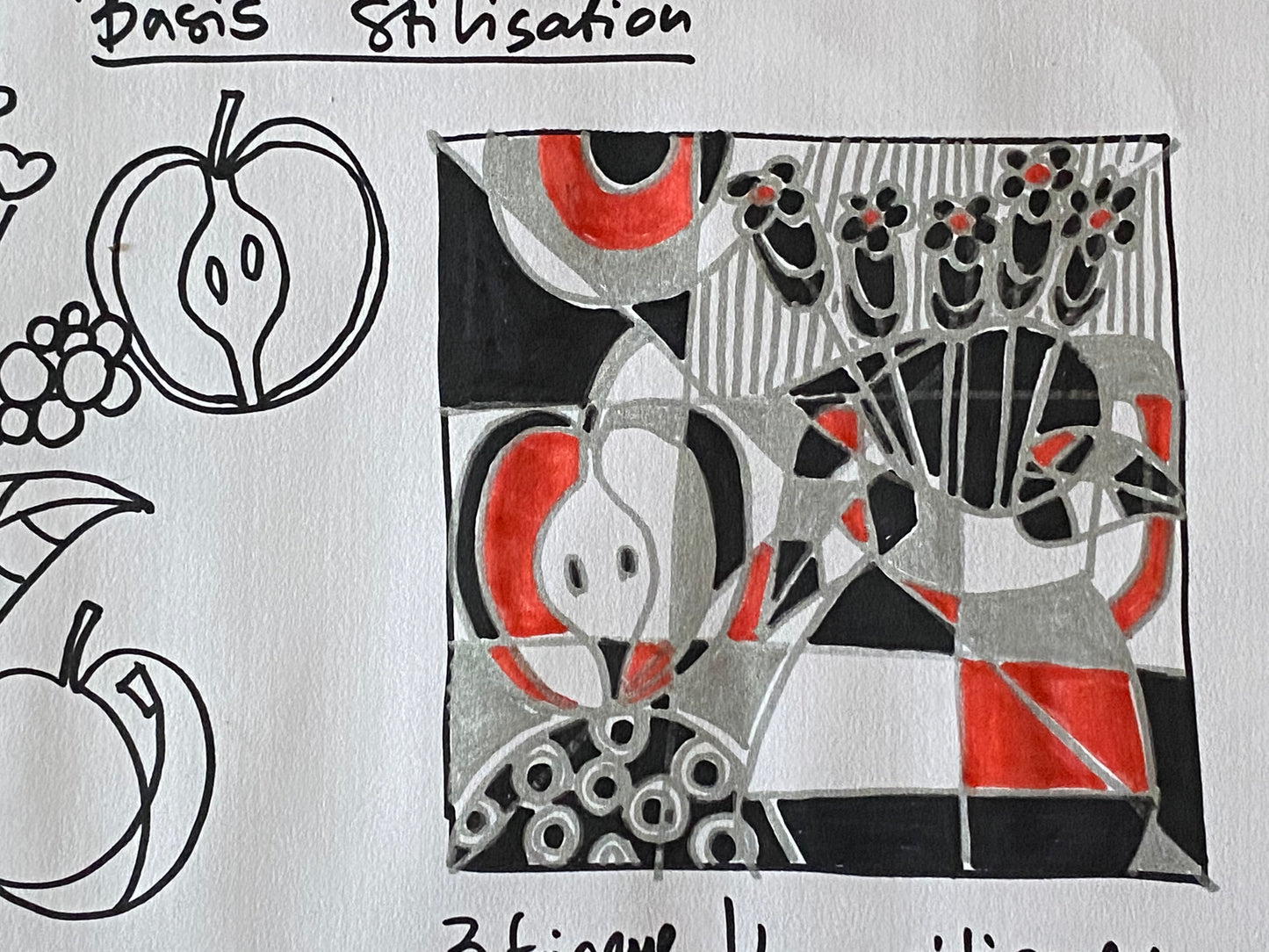 Стилизация. Базисная. Натюрморт с яблоком