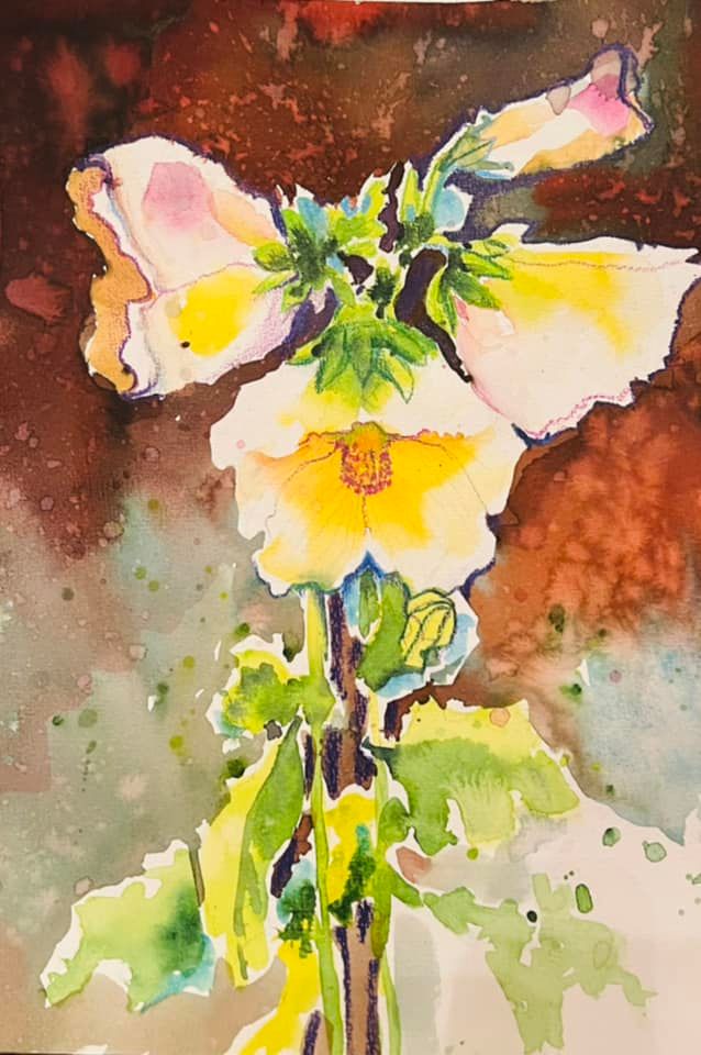 Белые мальвы. Летняя акварель. Мастер-класс