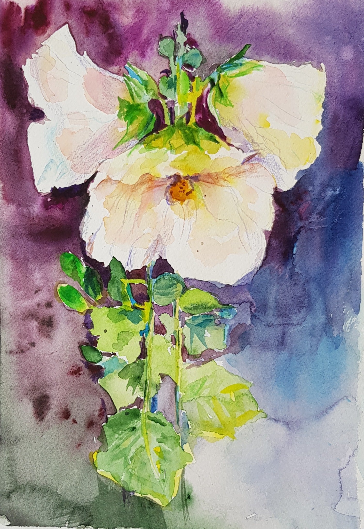 Белые мальвы. Летняя акварель. Мастер-класс